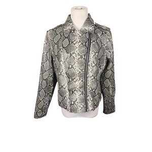 Miss Selfie Womens XL Snakeskin Print Faux Leather Moto Biker Jacket Grey Black
